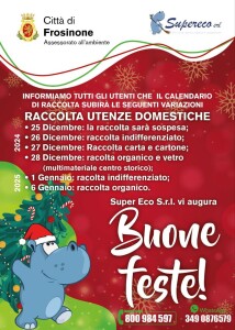 Frosinone, raccolta differenziata il calendario del periodo festivo