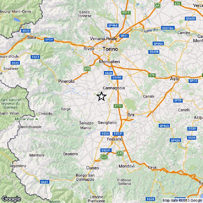 +++ ANSA PROVIDES ACCESS TO THIS HANDOUT PHOTO TO BE USED SOLELY TO ILLUSTRATE NEWS REPORTING OR COMMENTARY ON THE FACTS OR EVENTS DEPICTED IN THIS IMAGE; NO ARCHIVING; NO LICENSING +++
La cartina dell'Ingv mostra l'epicentro della scossa di terremoto di magnitudo 3.1 registrata nel Cuneese, 16 novembre 2015. 
ANSA/INGV