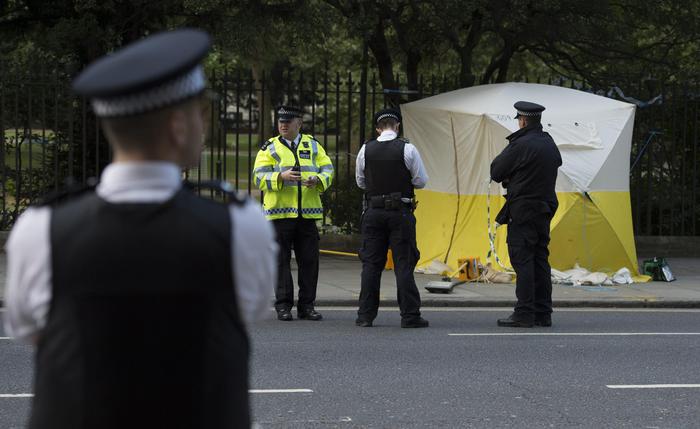 Police investigate the Russell Square stabbing crime scene