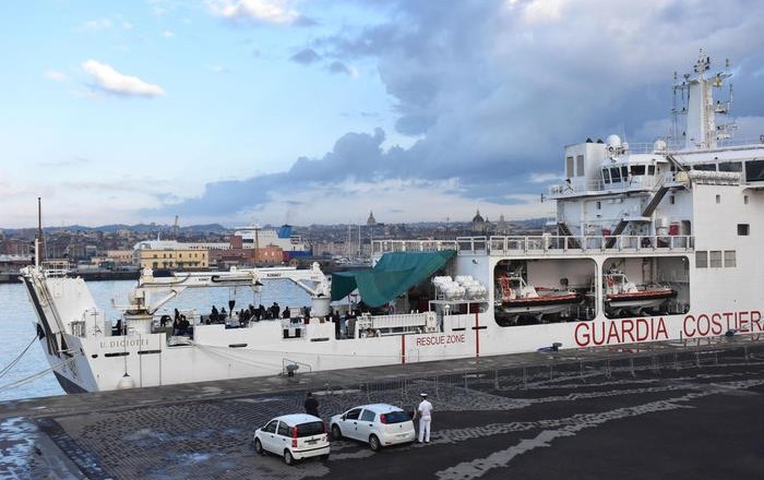 Italian Coast Guard ship Diciotti in the port of Catania