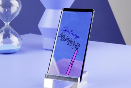 The Samsung Galaxy Note 9 is shown in this photo, in New York, Tuesday, Aug. 7, 2018. The Note 9 will get double the storage, at 128 gigabytes, compared with typical high-end phones. Samsung will also sell a 512-gigabyte version for power users. (ANSA/AP Photo/Richard Drew) [CopyrightNotice: Copyright 2018 The Associated Press. All rights reserved]