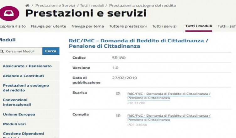 DOMANDA REDDITO CITTADINANZA