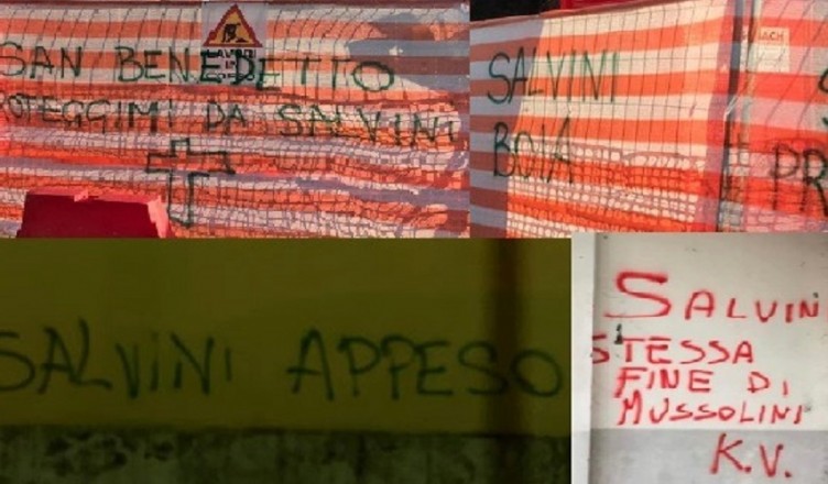 foto scritte contro salvini a cassino