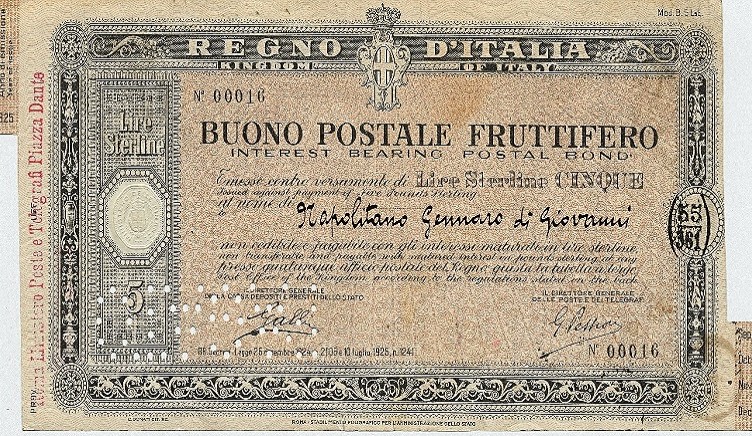 BUONO POSTALE 1925