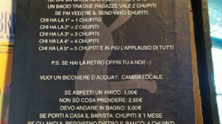 A Milano bufera social per cartello sessista al bar, rimosso