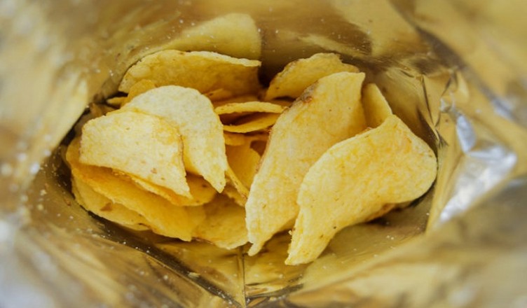 Potato chips in an open bag
