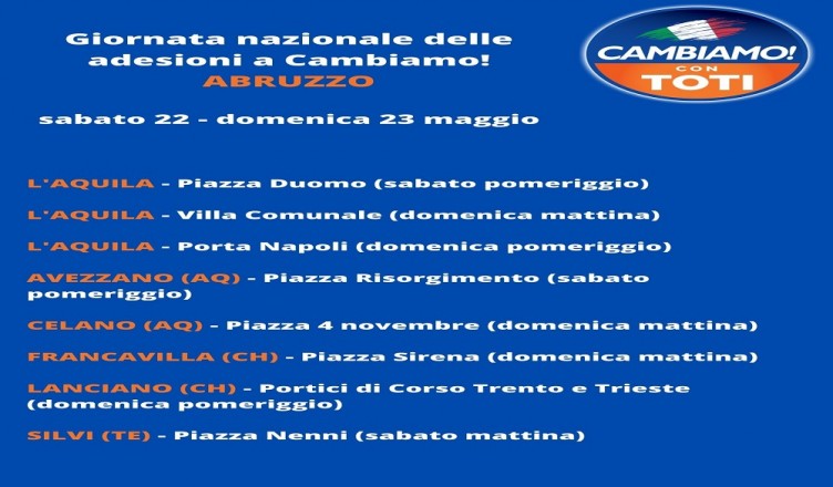 Banchetti Cambiamo Abruzzo 22-23 maggio