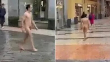 Uomo nudo sotto la pioggia in centro il video diventa virale sui social