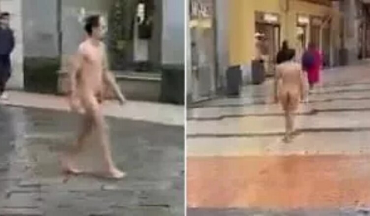 Uomo nudo sotto la pioggia in centro il video diventa virale sui social