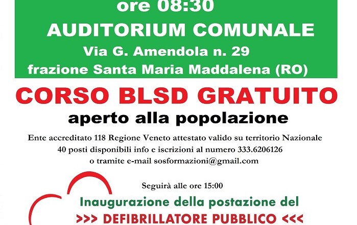 Corso gratuito Blsd e defribillatore al viale dei Nati....