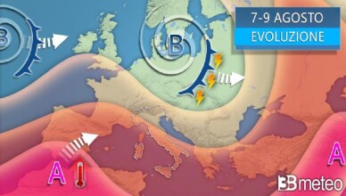 Meteo evoluzione inizio settimana (7-9 agosto)