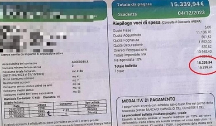 bolletta 15mila auro