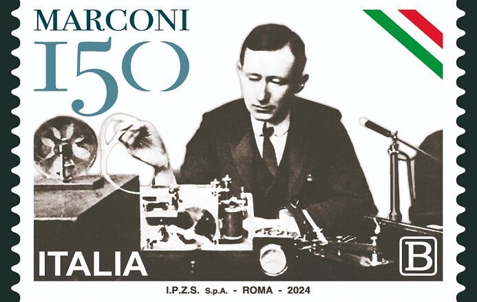 EMISSIONE FRANCOBOLLO COMMEMORATIVO DI GUGLIELMO MARCONI NEL 150°ANNIVERSARIO DELLA NASCITA