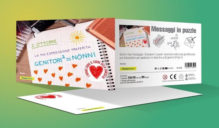 CARTOLINA PUZZLE PER FAR RECAPITARE DAL PORTALETTERE I MESSAGGI DI AUGURI AI NONNI