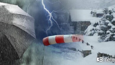 freddo con temporali, neve e vento