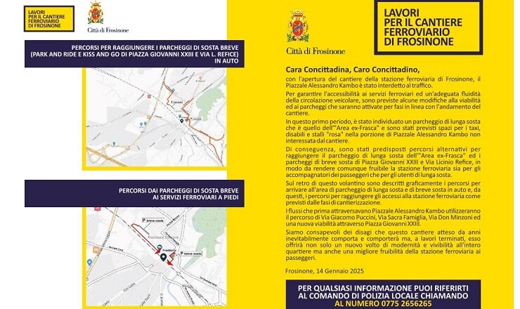 Frosinone, tutte le info su viabilità e parcheggi allo scalo ferroviario