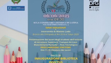 INVICTUS SCHOOL, A CISTERNA LA CONSEGNA DEL PREMIO LETTERARIO