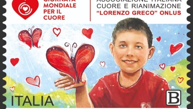 Emissione francobollo Giornata Mondiale per il Cuore dedicato a Lorenzo Greco