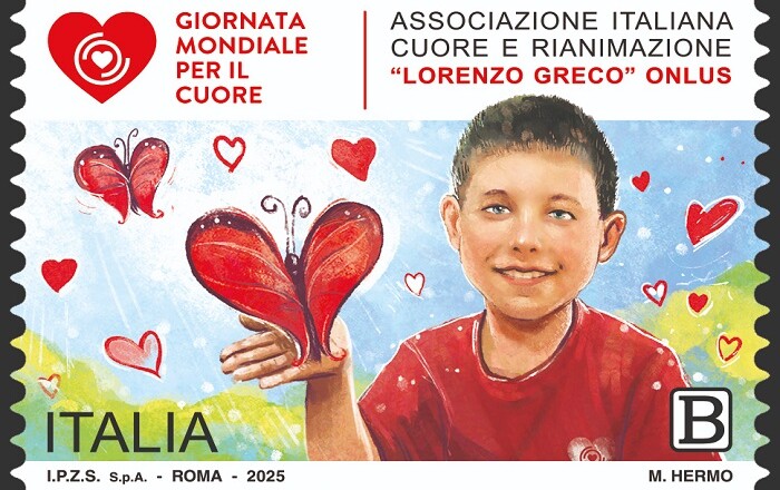Emissione francobollo Giornata Mondiale per il Cuore dedicato a Lorenzo Greco