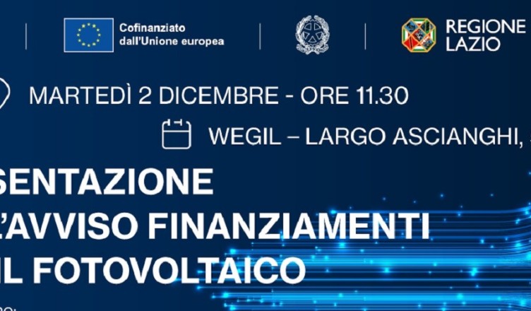 DOMANI LA REGIONE LAZIO PRESENTA ENERGIA SOLARE PER LE IMPRESE