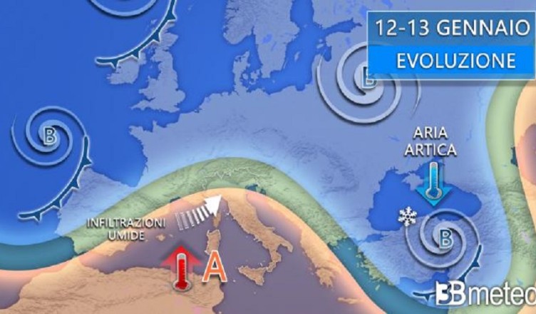 meteo 12 e 13 gennaio 2026